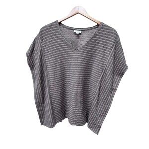 Pure Jill Brown Striped Boxy Oversized Shirt Womens Sz M Boho Lagenlook Cotton